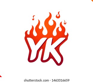 Uppercase initial logo letter YK with blazing flame silhouette,  simple and retro style logotype for adventure and sport activity.