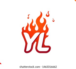 Uppercase initial logo letter YL with blazing flame silhouette,  simple and retro style logotype for adventure and sport activity.