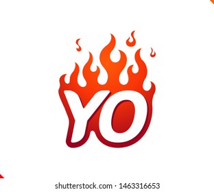 Uppercase initial logo letter YO with blazing flame silhouette,  simple and retro style logotype for adventure and sport activity.