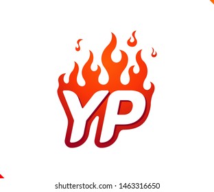 Uppercase initial logo letter YP with blazing flame silhouette,  simple and retro style logotype for adventure and sport activity.