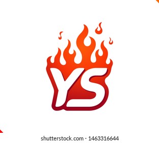 Uppercase initial logo letter YS with blazing flame silhouette,  simple and retro style logotype for adventure and sport activity.