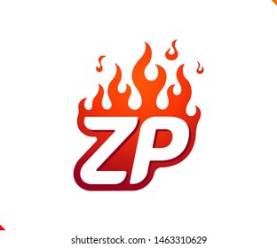 Uppercase initial logo letter ZP with blazing flame silhouette,  simple and retro style logotype for adventure and sport activity.