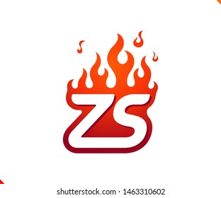 Uppercase initial logo letter ZS with blazing flame silhouette,  simple and retro style logotype for adventure and sport activity.