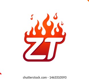 Uppercase initial logo letter ZT with blazing flame silhouette,  simple and retro style logotype for adventure and sport activity.
