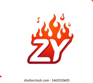 Uppercase initial logo letter ZY with blazing flame silhouette,  simple and retro style logotype for adventure and sport activity.