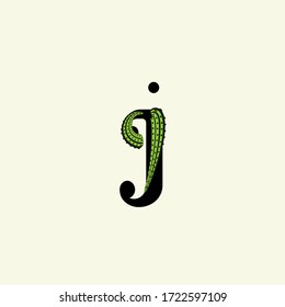   Uppercase initial.Lettering sign with nature element representing a cactus. Capital letter in green and balck isolated on light background.
