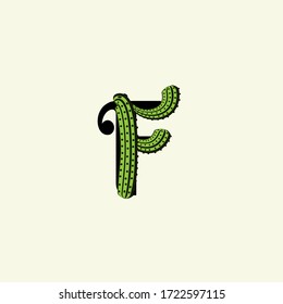   Uppercase initial.Lettering sign with nature element representing a cactus. Capital letter in green and balck isolated on light background.