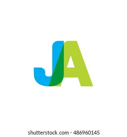 uppercase JA logo, blue green overlap transparent logo