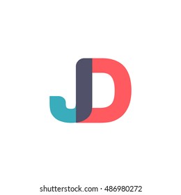 uppercase JD logo, modern classic pale blue red overlap transparent logo
