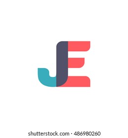 uppercase JE logo, modern classic pale blue red overlap transparent logo