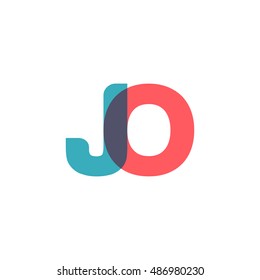 uppercase JO logo, modern classic pale blue red overlap transparent logo