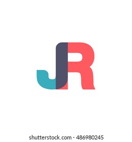 uppercase JR logo, modern classic pale blue red overlap transparent logo