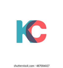uppercase KC logo, modern classic pale blue red overlap transparent logo