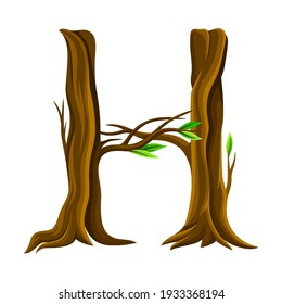 Uppercase Letter of Alphabet Arranged from Forest Elements Like Tree Trunk and Branches Vector Illustration