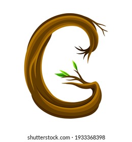 Uppercase Letter of Alphabet Arranged from Forest Elements Like Tree Trunk and Branches Vector Illustration