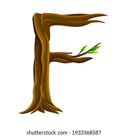 Uppercase Letter of Alphabet Arranged from Forest Elements Like Tree Trunk and Branches Vector Illustration
