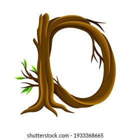 Uppercase Letter of Alphabet Arranged from Forest Elements Like Tree Trunk and Branches Vector Illustration