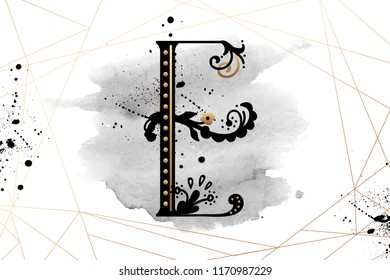 Uppercase Letter E with decorated flower. Hand Drawn floral monogram, vector illustration eps 10