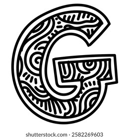 Uppercase letter of G with doodle inside. Simple illustration. Hand drawn doodle for sticker, postcard, wallpaper, mural, fabric, prints, wall decor, clothing, etc
