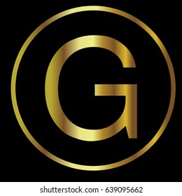 Uppercase letter G of the English alphabet with a gold effect in Circle color Gold