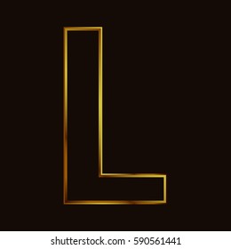Uppercase letter L of the English alphabet thin line with a gold effect