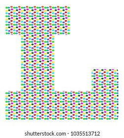 the uppercase letter L in small multicolored polka dots