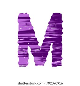 uppercase letter M in violet tones on a white background