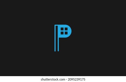 Uppercase letter P logo with window design, monogram emblem business project in the thin lines, for stylish business cards premium vector