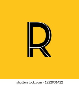 uppercase letter R icon with skeleton structure construction simplified yellow background