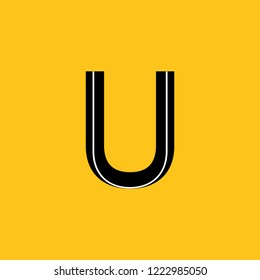 uppercase letter U icon with skeleton structure construction simplified yellow background