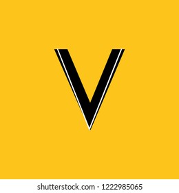 uppercase letter V icon with skeleton structure construction simplified yellow background