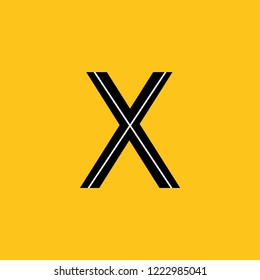 uppercase letter X icon with skeleton structure construction simplified yellow background