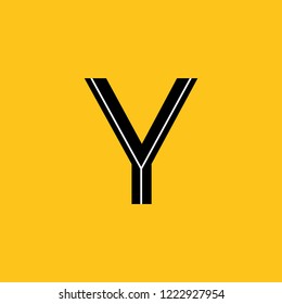 uppercase letter Y icon with skeleton structure construction simplified yellow background