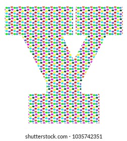 the uppercase letter Y in small multicolored polka dots