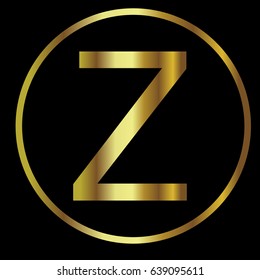 Uppercase letter Z of the English alphabet with a gold effect in Circle color Gold