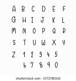 Uppercase letters a-z and numbers by hand drawn. 