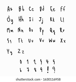 Uppercase letters a-z and numbers by hand drawn. 