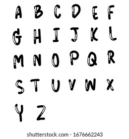 Uppercase letters a-z and numbers by hand drawn. 