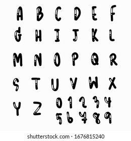 Uppercase letters a-z and numbers by hand drawn. 