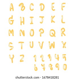 Uppercase letters a-z and numbers by hand drawn. 