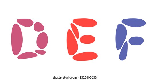 Uppercase Letters D, E, F. Vector flat illustration.