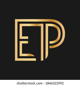 Uppercase letters E and P. Flat bound design in a Golden hue for a logo, brand, or logo. Vector illustration