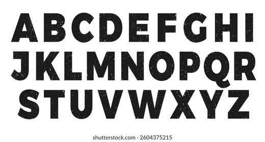Uppercase letters of English alphabet rough texture font. Grunge chalk textured stylized typographic symbols. Vintage retro distress grainy typeface, scratched stamped alphabet