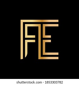 Uppercase letters F and E. Flat bound design in a Golden hue for a logo, brand, or logo. Vector illustration