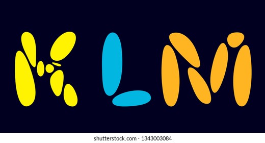 Uppercase Letters K, L, M. Vector flat illustration.