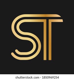 Uppercase letters S and T. Flat bound design in a Golden hue for a logo, brand, or logo. Vector illustration