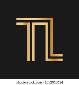 letras mayúsculas T y L. Diseño plano en tonos dorados para un logotipo, marca o logotipo. Ilustración del vector