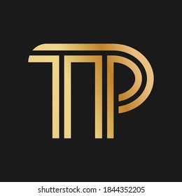 Uppercase letters T and P. Flat bound design in a Golden hue for a logo, brand, or logo. Vector illustration