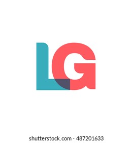 uppercase LG logo, modern classic pale blue red overlap transparent logo