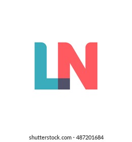 uppercase LN logo, modern classic pale blue red overlap transparent logo